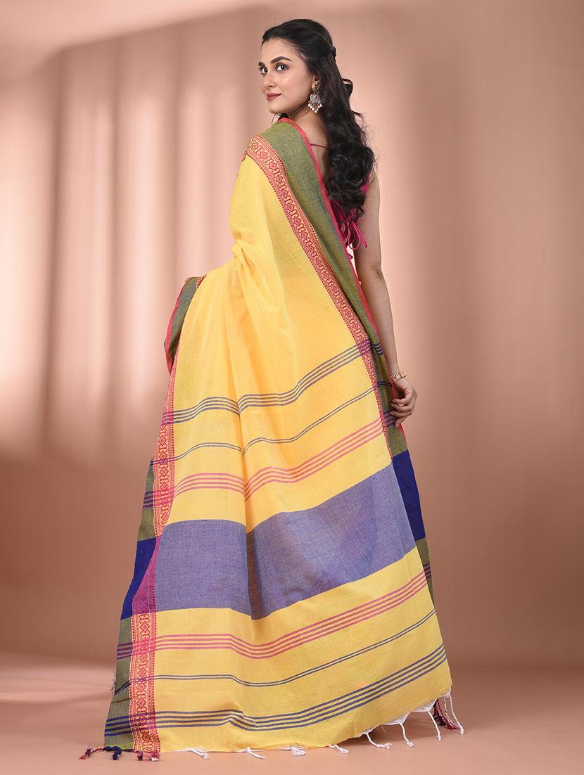 women yellow handloom saree with blouse - 21905535 - Standard Image - 3