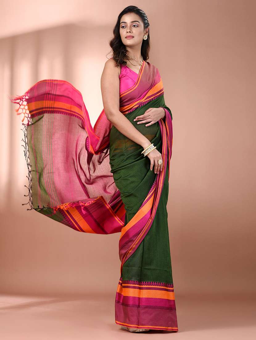 women green handloom saree with blouse - 21905538 -  Standard Image - 3