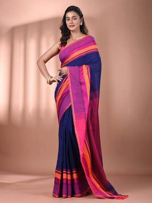 women blue handloom saree with blouse - 21905539 -  Standard Image - 0