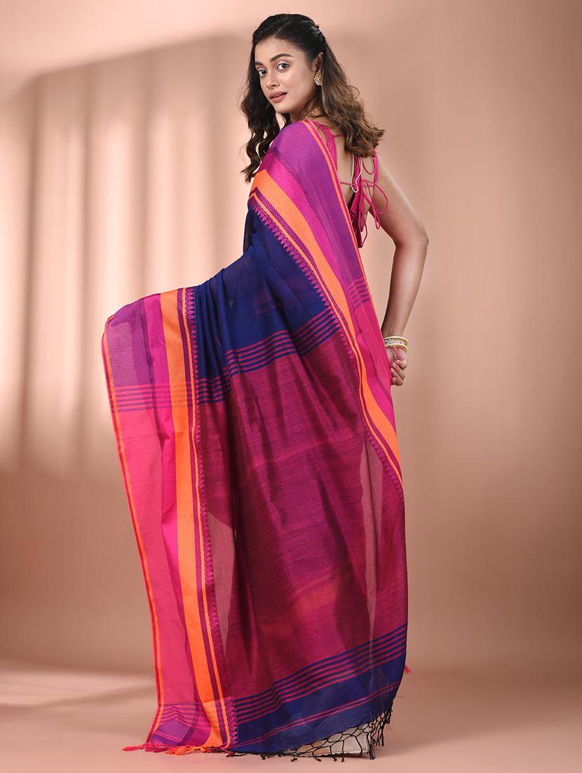 women blue handloom saree with blouse - 21905539 - Standard Image - 3