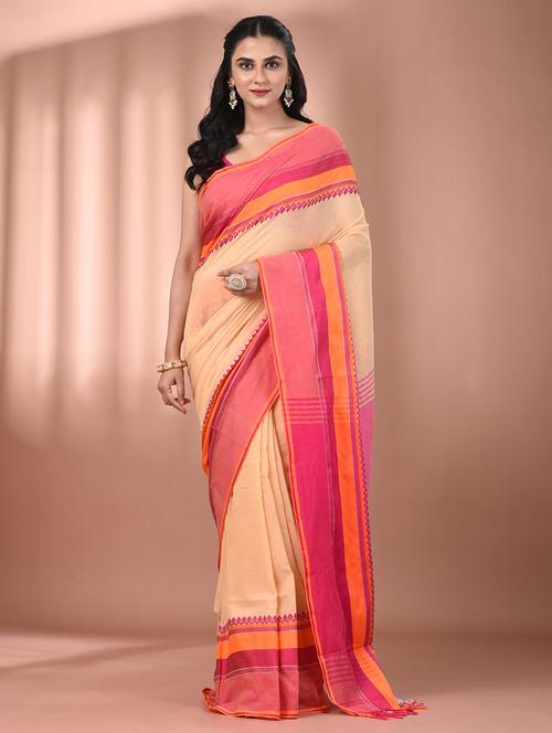 women beige handloom saree with blouse - 21905542 -  Standard Image - 0