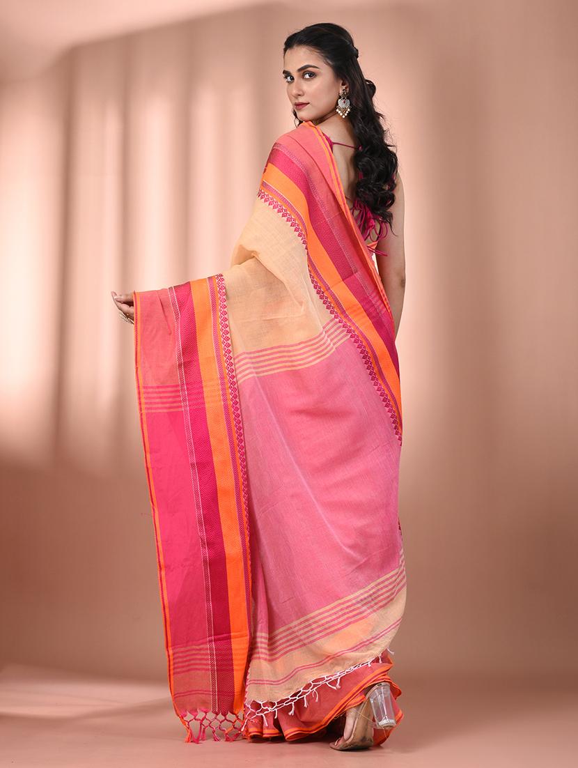 women beige handloom saree with blouse - 21905542 - Standard Image - 3