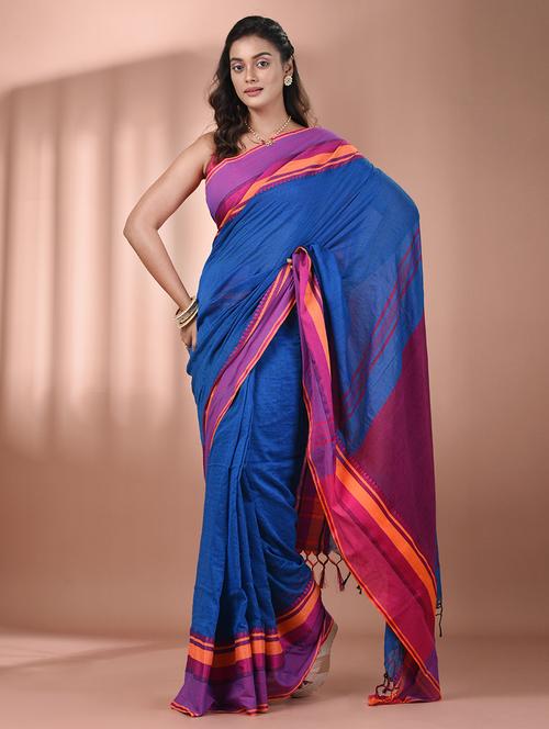 women blue handloom saree with blouse - 21905543 -  Standard Image - 0