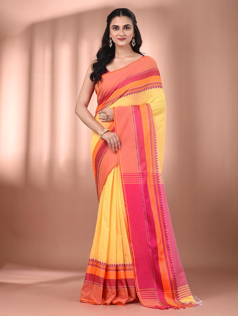 women yellow handloom saree with blouse - 21905545 -  Zoom Image - 0