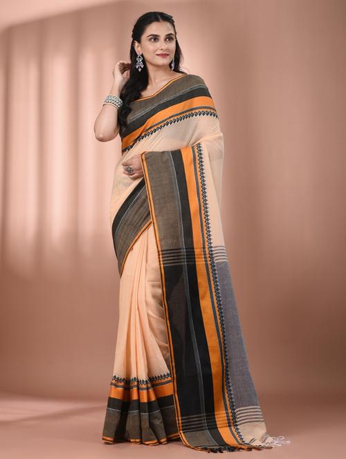 women beige handloom saree with blouse - 21905546 - Standard Image - 0