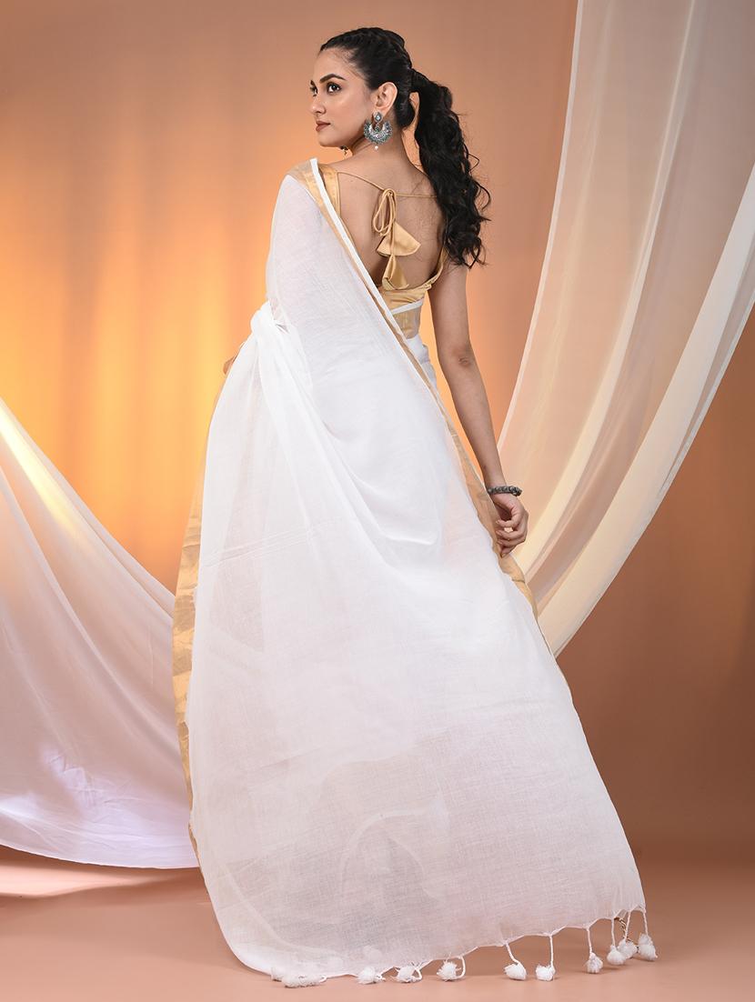 women solid with bordered handloom saree - 21905554 - Standard Image - 3