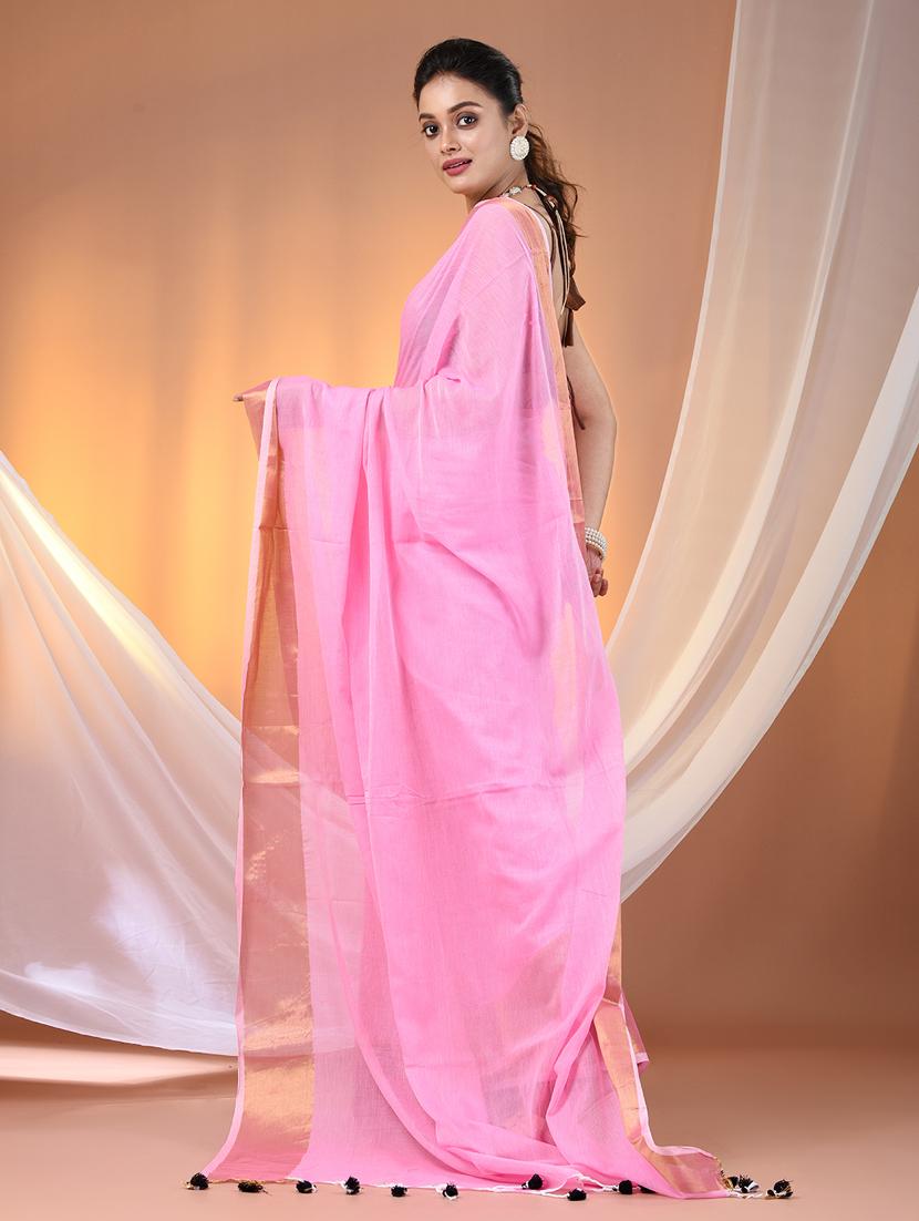 women solid with bordered handloom saree - 21905555 - Standard Image - 3