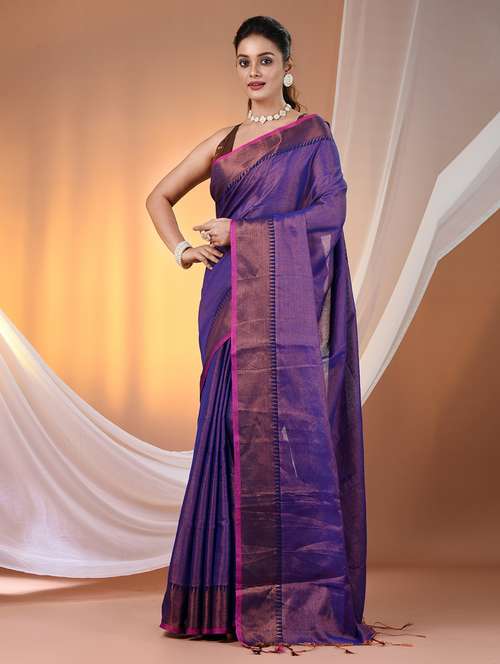 women solid with bordered handloom saree with blouse - 21905560 -  Standard Image - 0