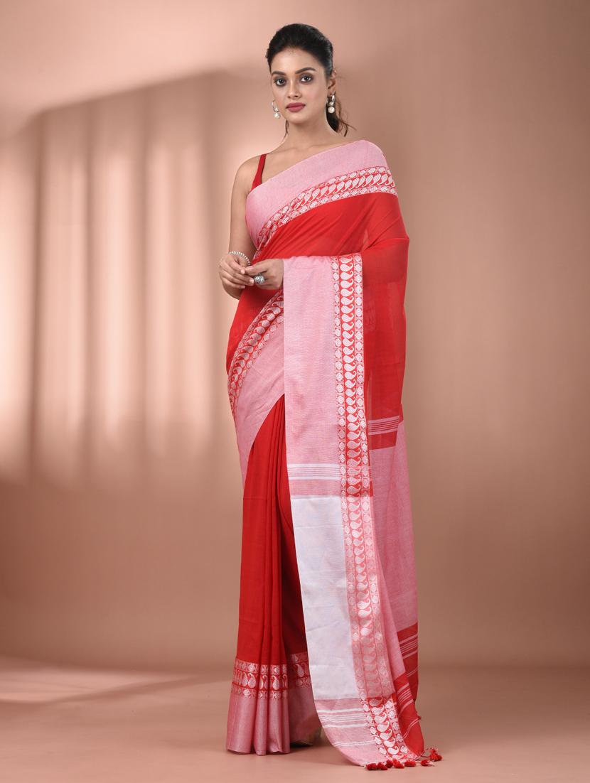 women red handloom saree with blouse - 21905571 -  Zoom Image - 0