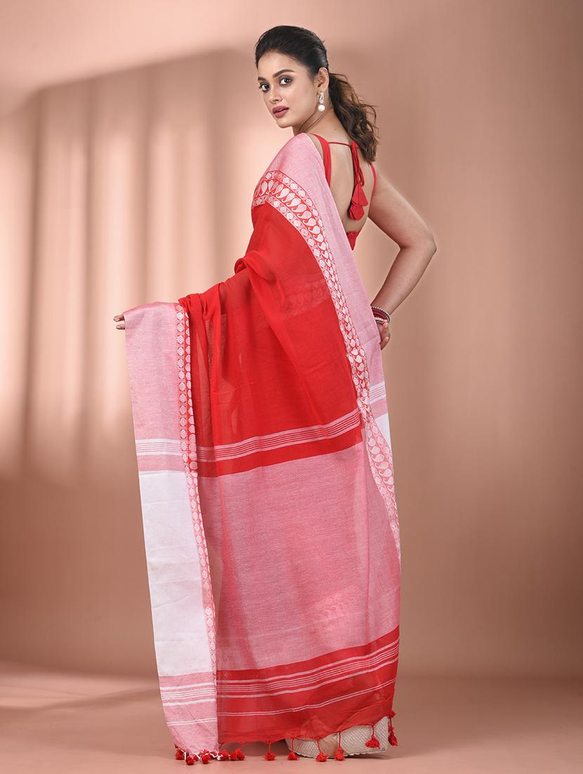 women red handloom saree with blouse - 21905571 - Standard Image - 3
