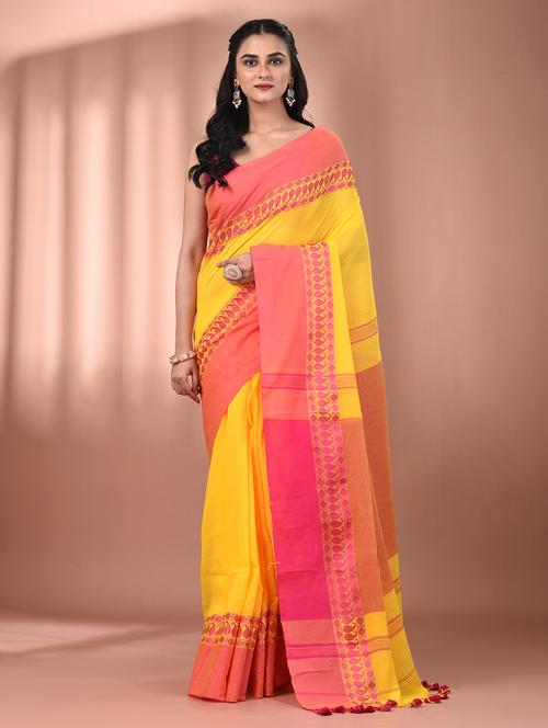 women yellow handloom saree with blouse - 21905572 - Standard Image - 0
