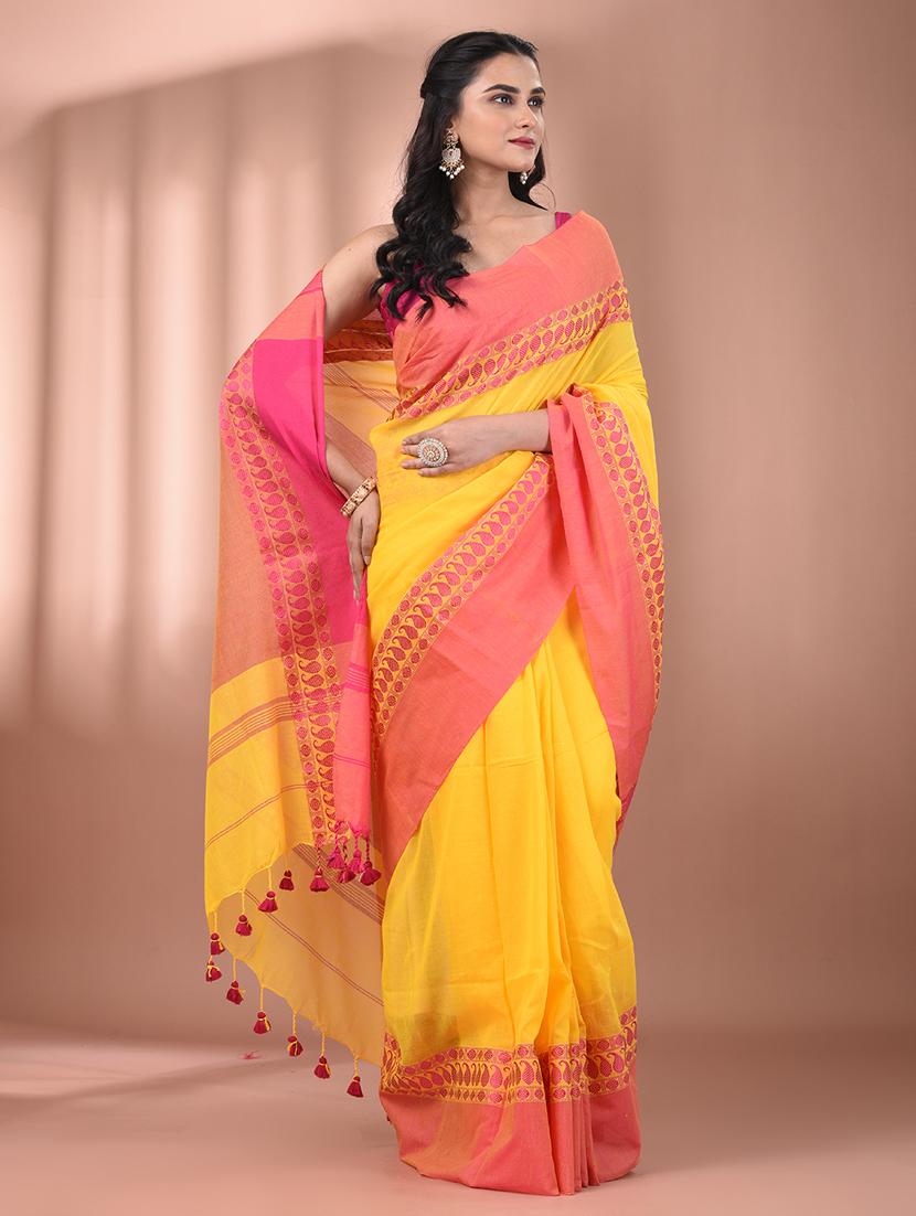 women yellow handloom saree with blouse - 21905572 - Standard Image - 3