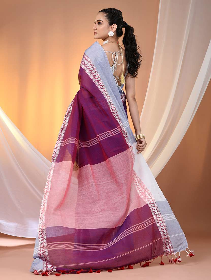 women purple handloom saree with blouse - 21905574 -  Standard Image - 3