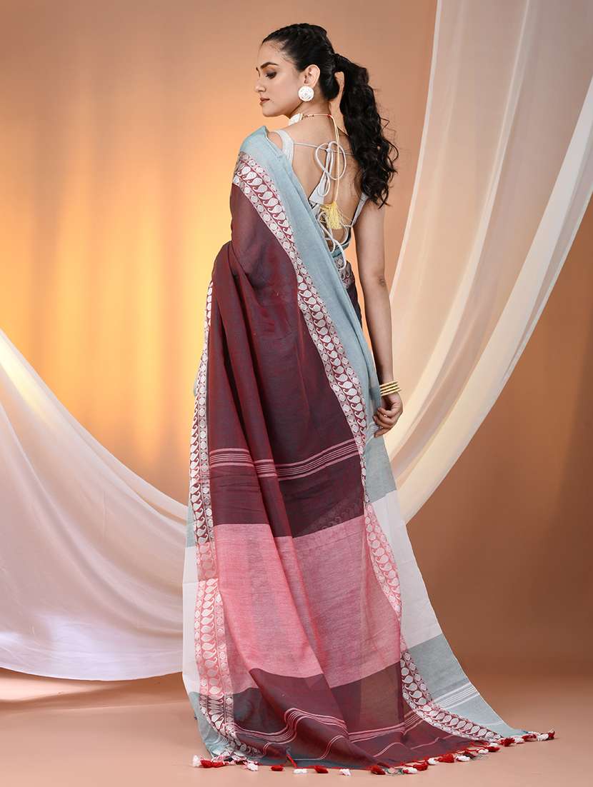 women maroon handloom saree with blouse - 21905575 -  Standard Image - 3
