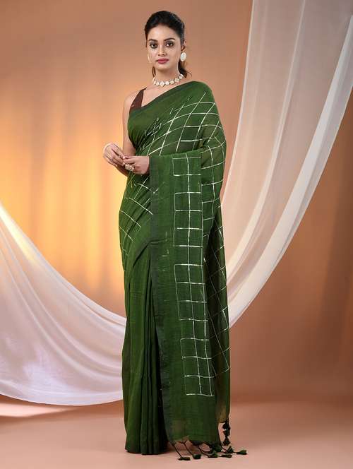 women checkered handloom saree with blouse - 21905578 -  Standard Image - 0