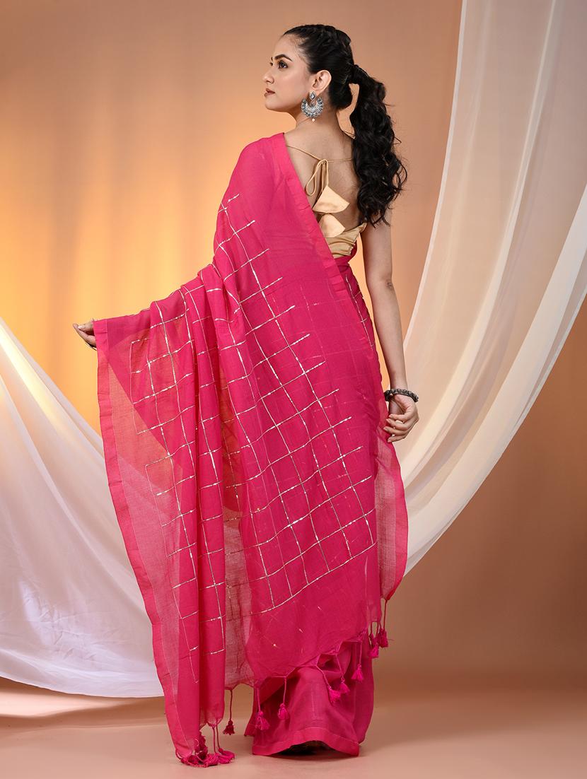 women checkered handloom saree with blouse - 21905581 - Standard Image - 3