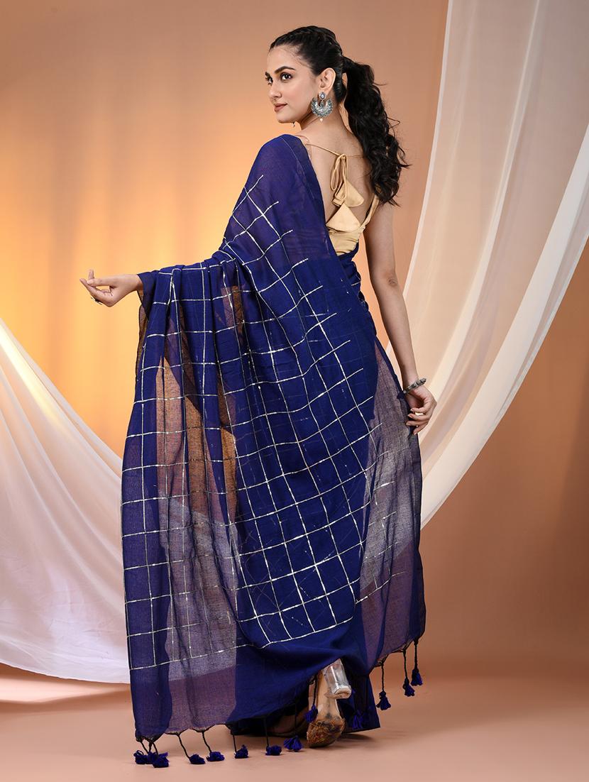 women checkered handloom saree with blouse - 21905583 - Standard Image - 3