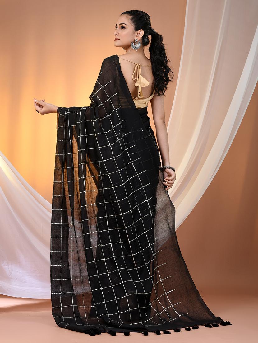 women checkered handloom saree with blouse - 21905584 - Standard Image - 3