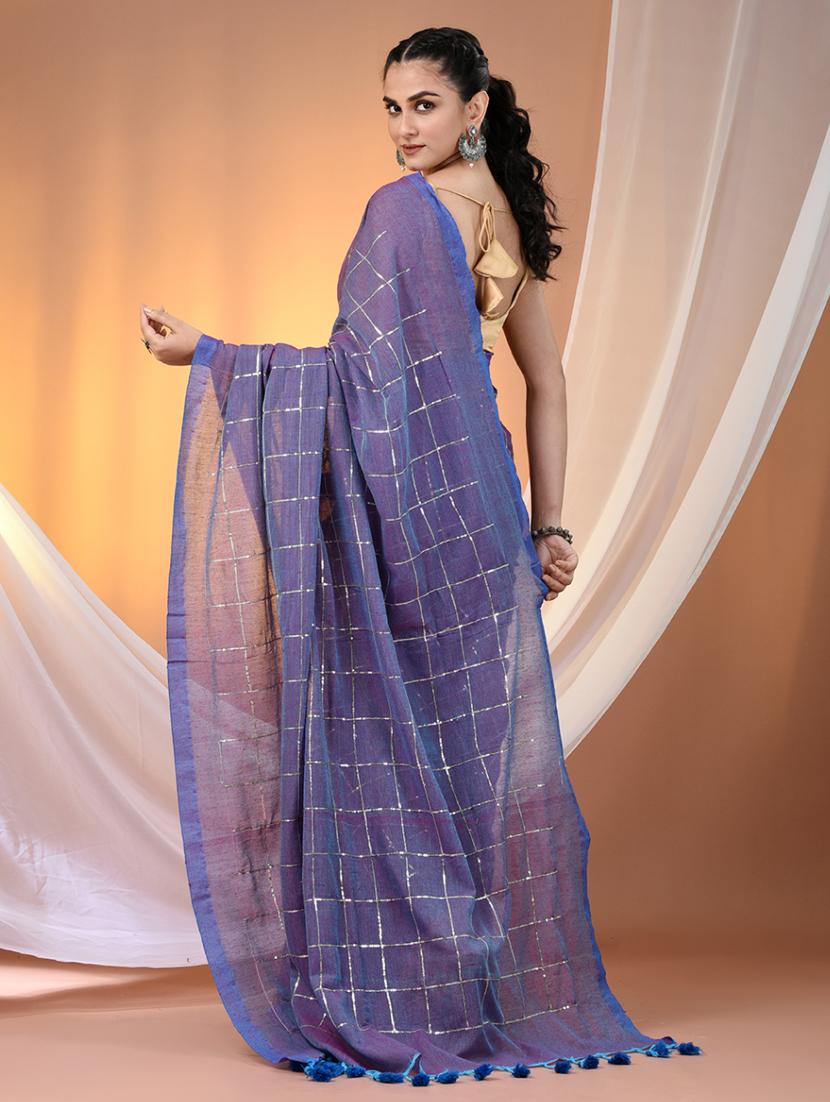 women checkered handloom saree with blouse - 21905585 - Standard Image - 3