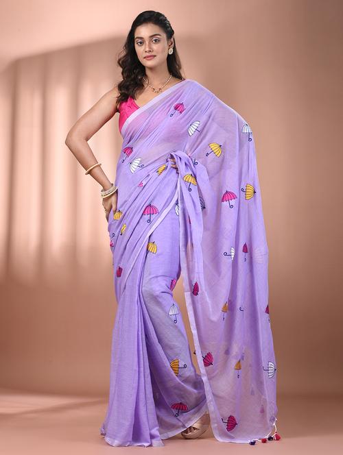 women lavender handloom saree - 21905588 - Standard Image - 0