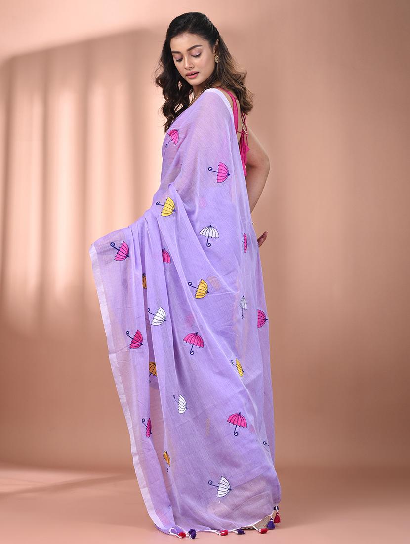 women lavender handloom saree - 21905588 - Standard Image - 3