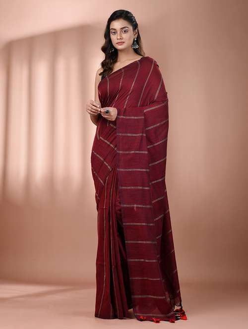 women striped handloom saree with blouse - 21905592 -  Standard Image - 0