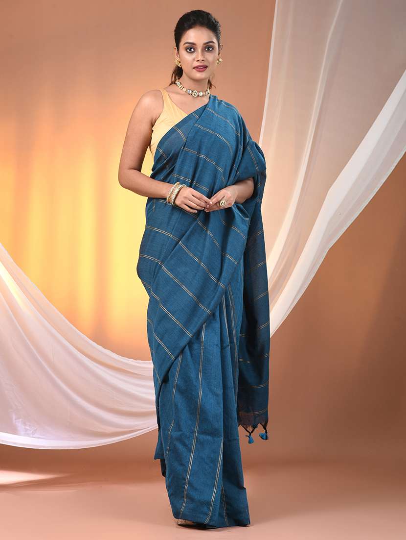 women striped handloom saree with blouse