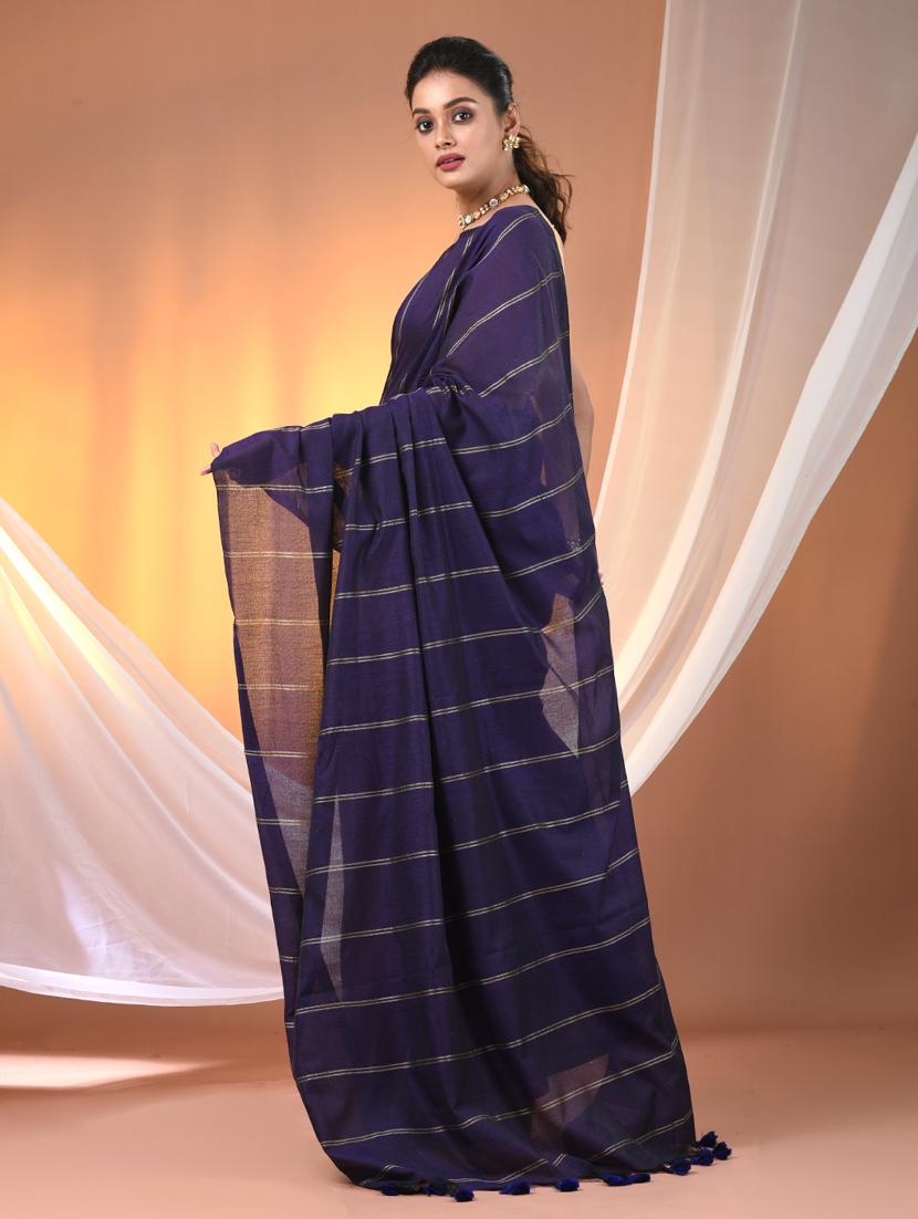 women striped handloom saree with blouse - 21905598 - Standard Image - 3