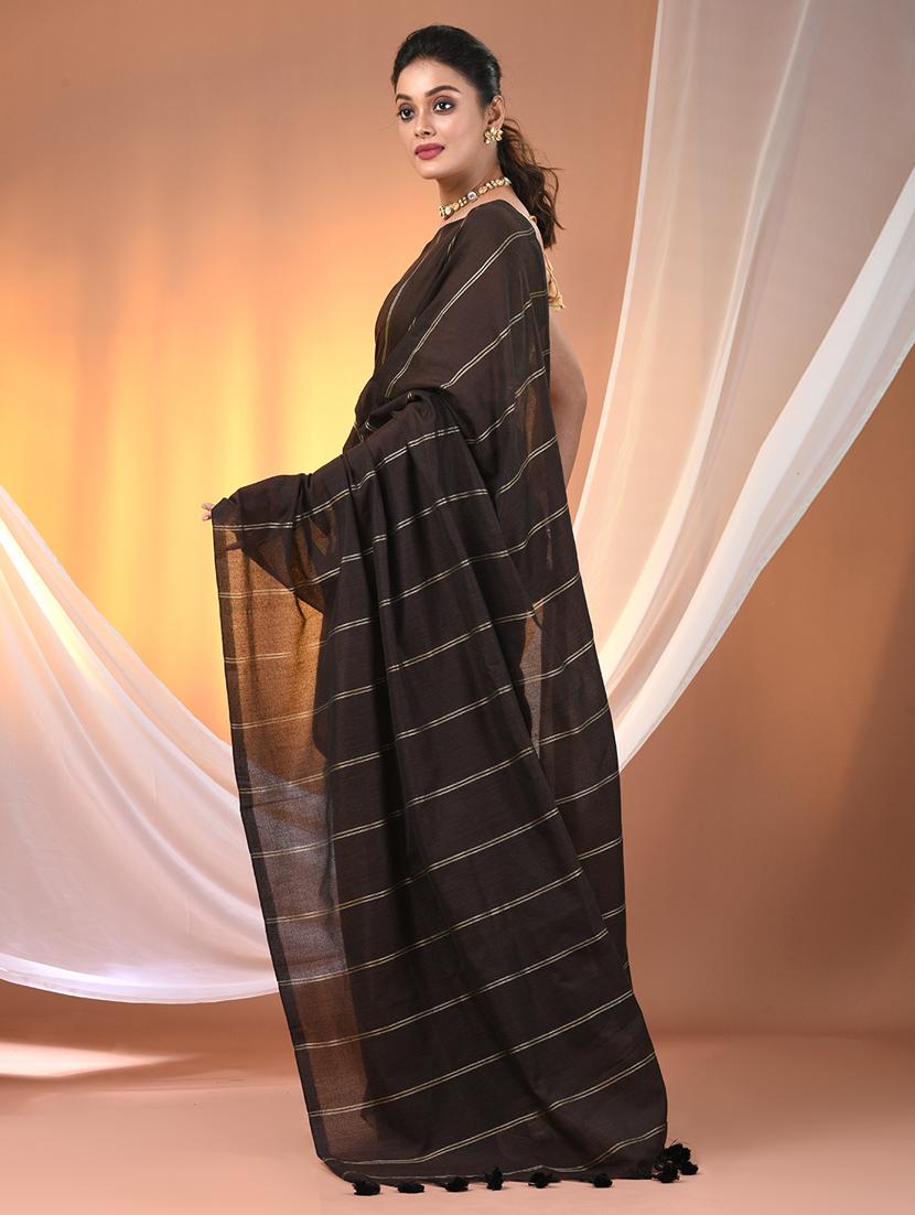 women striped handloom saree with blouse - 21905601 - Standard Image - 3