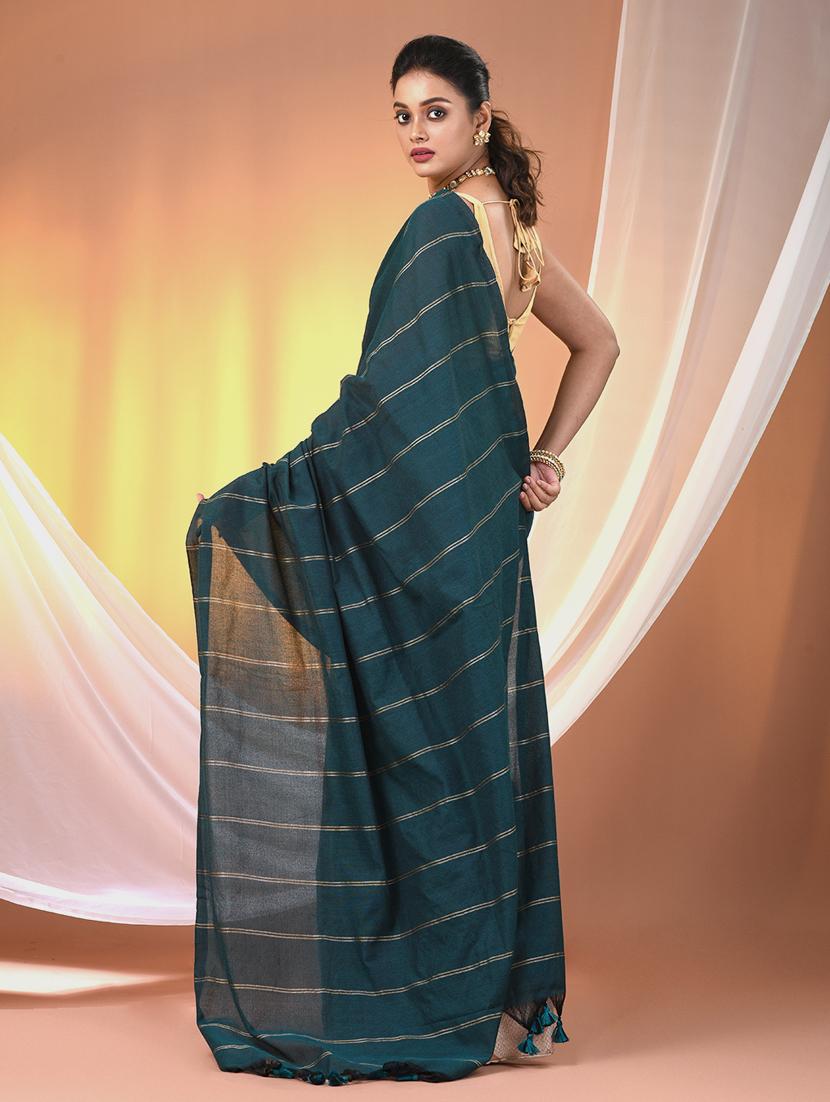 women striped handloom saree with blouse - 21905602 - Standard Image - 3