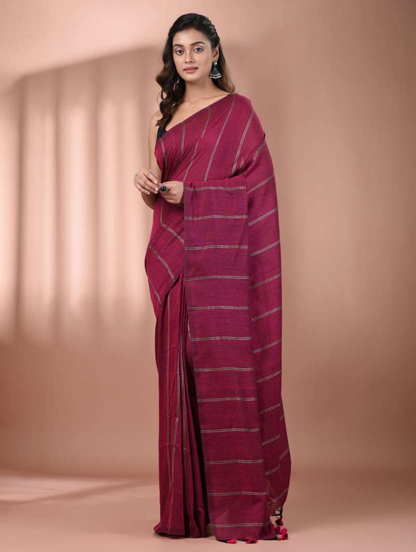 women striped handloom saree with blouse