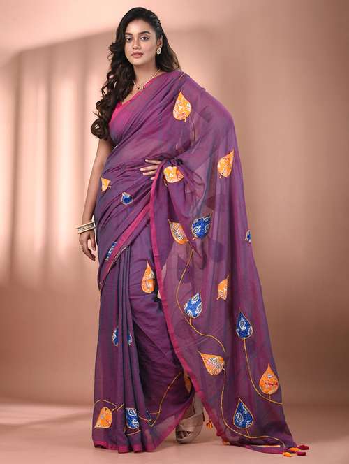 women purple handloom saree - 21905604 -  Standard Image - 0