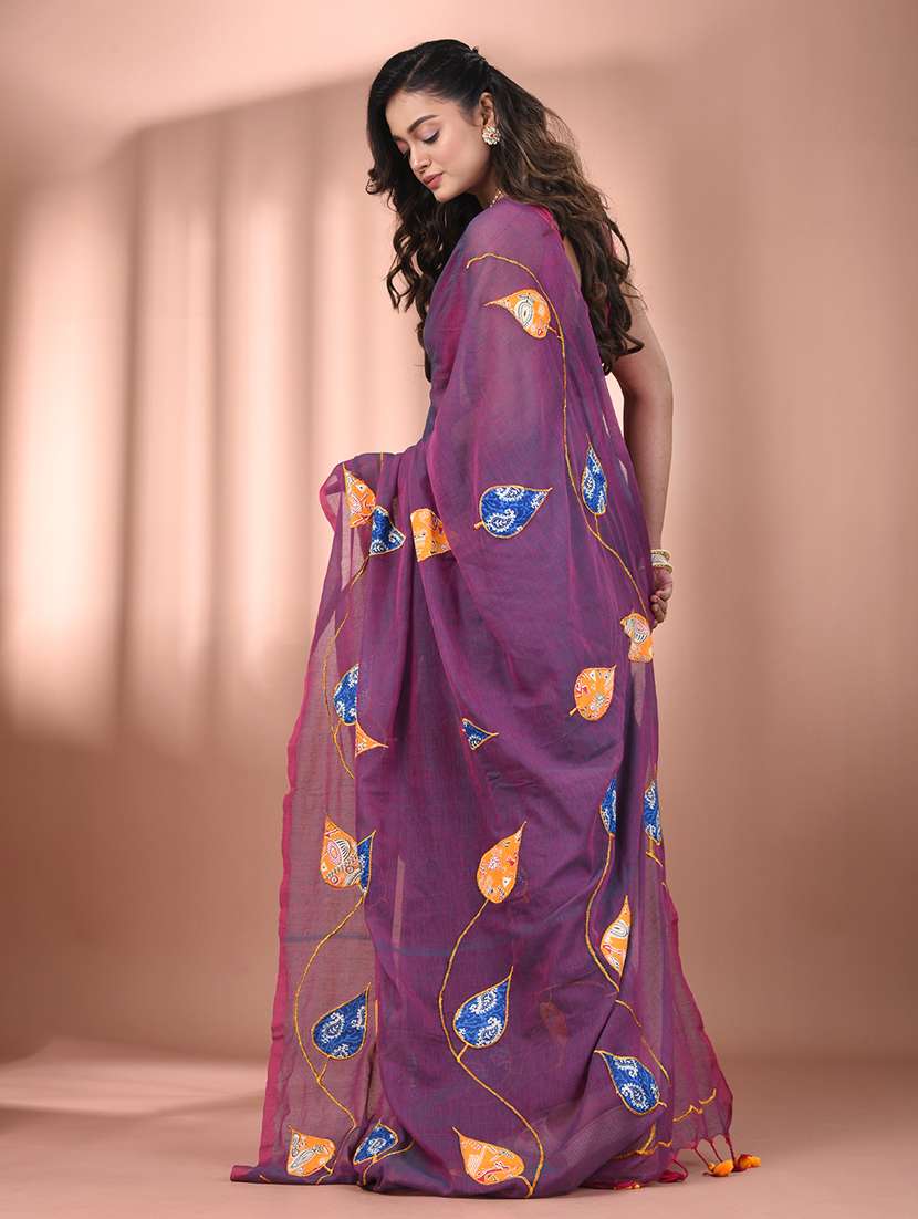 women purple handloom saree - 21905604 -  Standard Image - 3