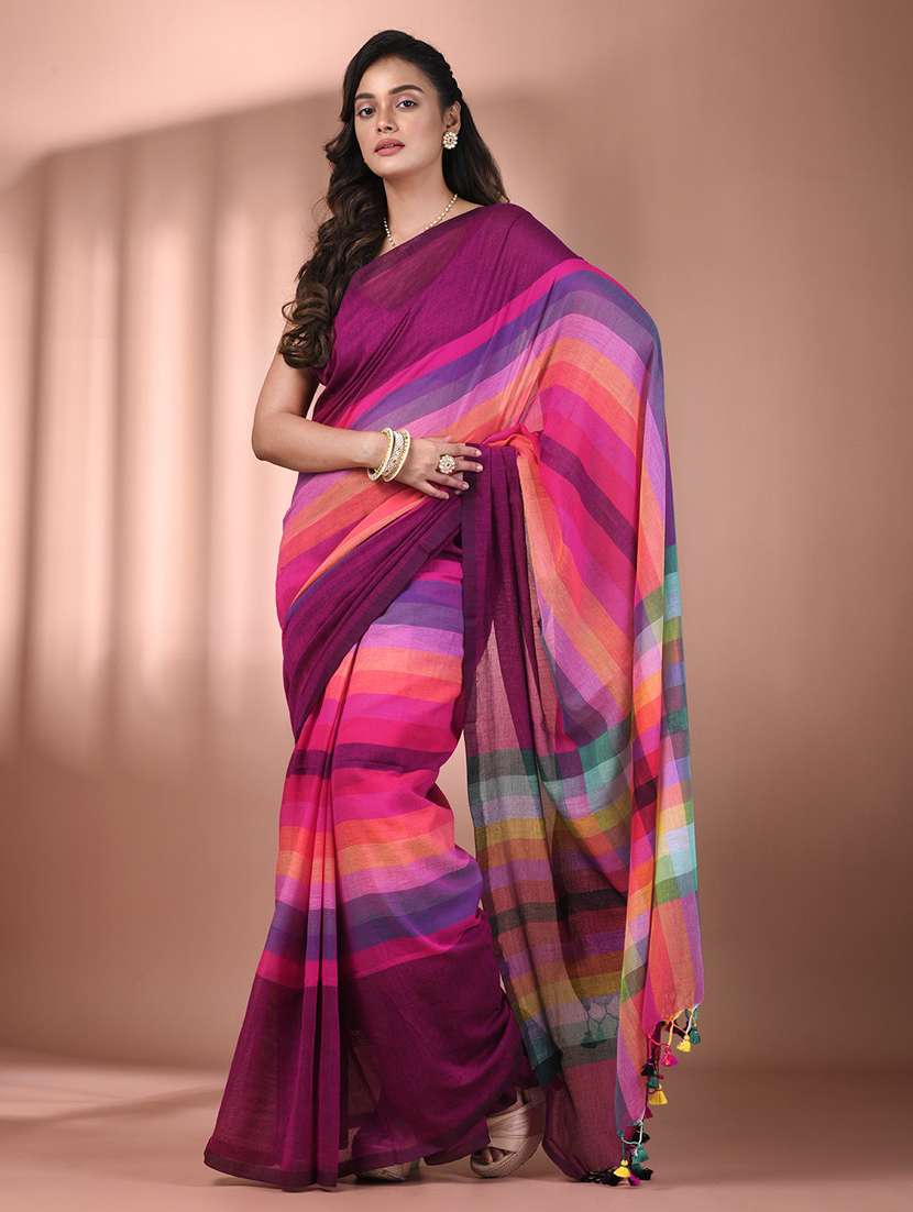 women magenta handloom saree