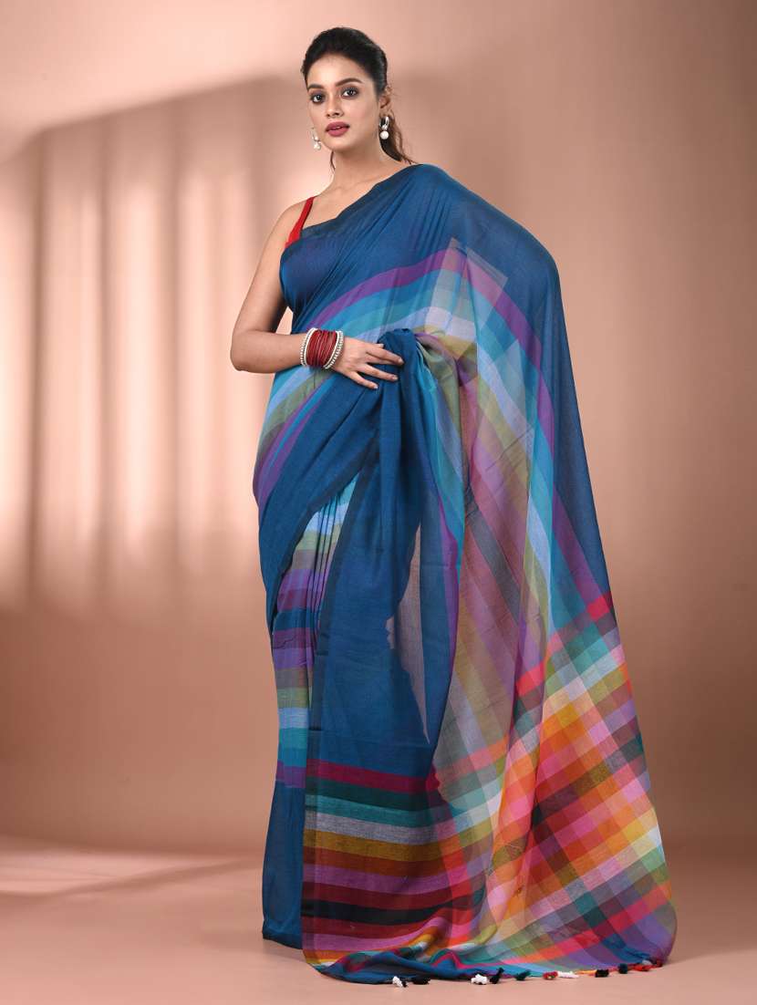women blue handloom saree