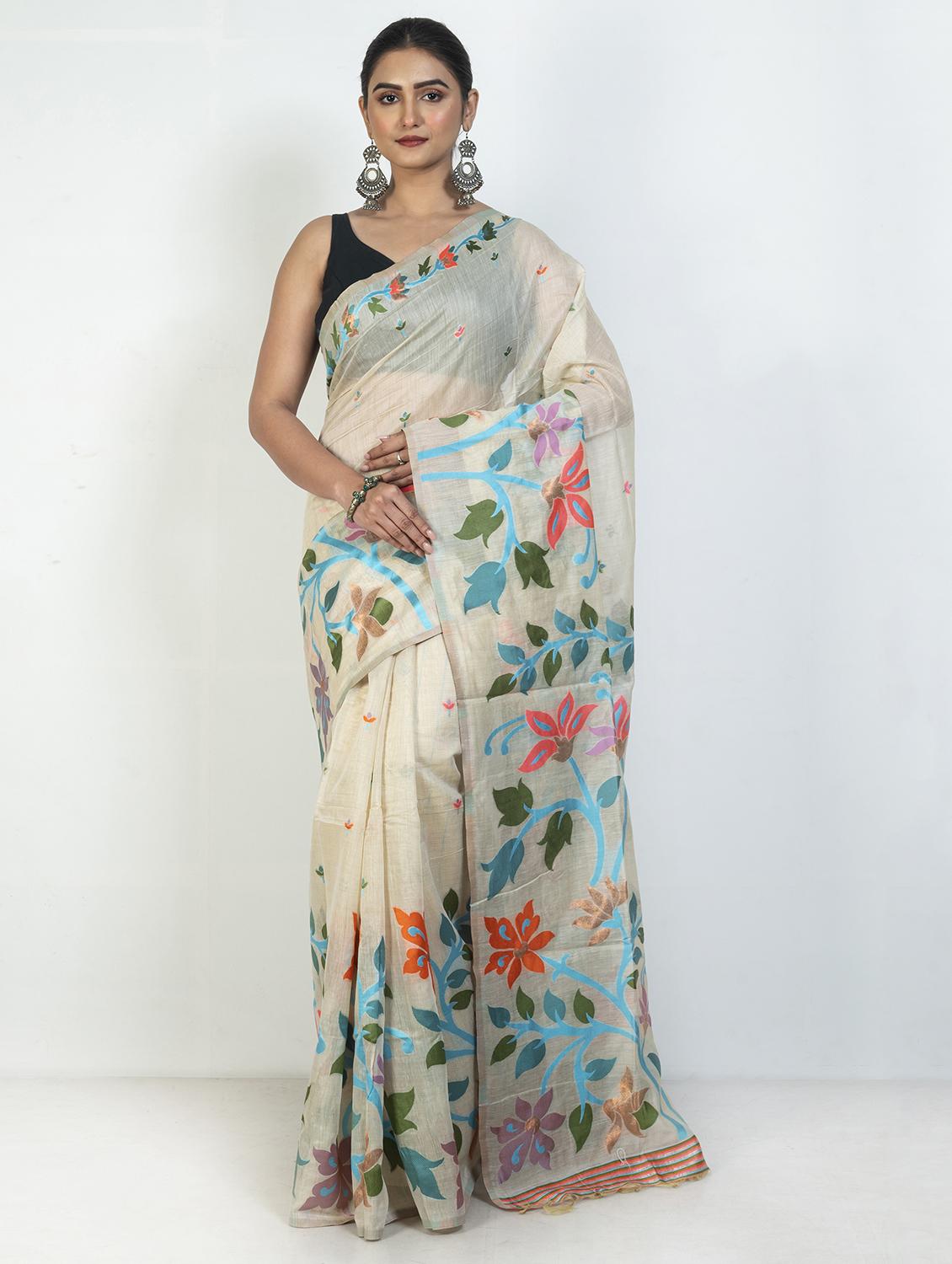 women floral handloom saree with blouse - 21905702 -  Zoom Image - 0