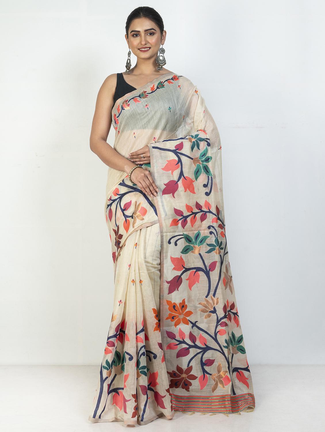 women floral handloom saree with blouse - 21905703 - Zoom Image - 0
