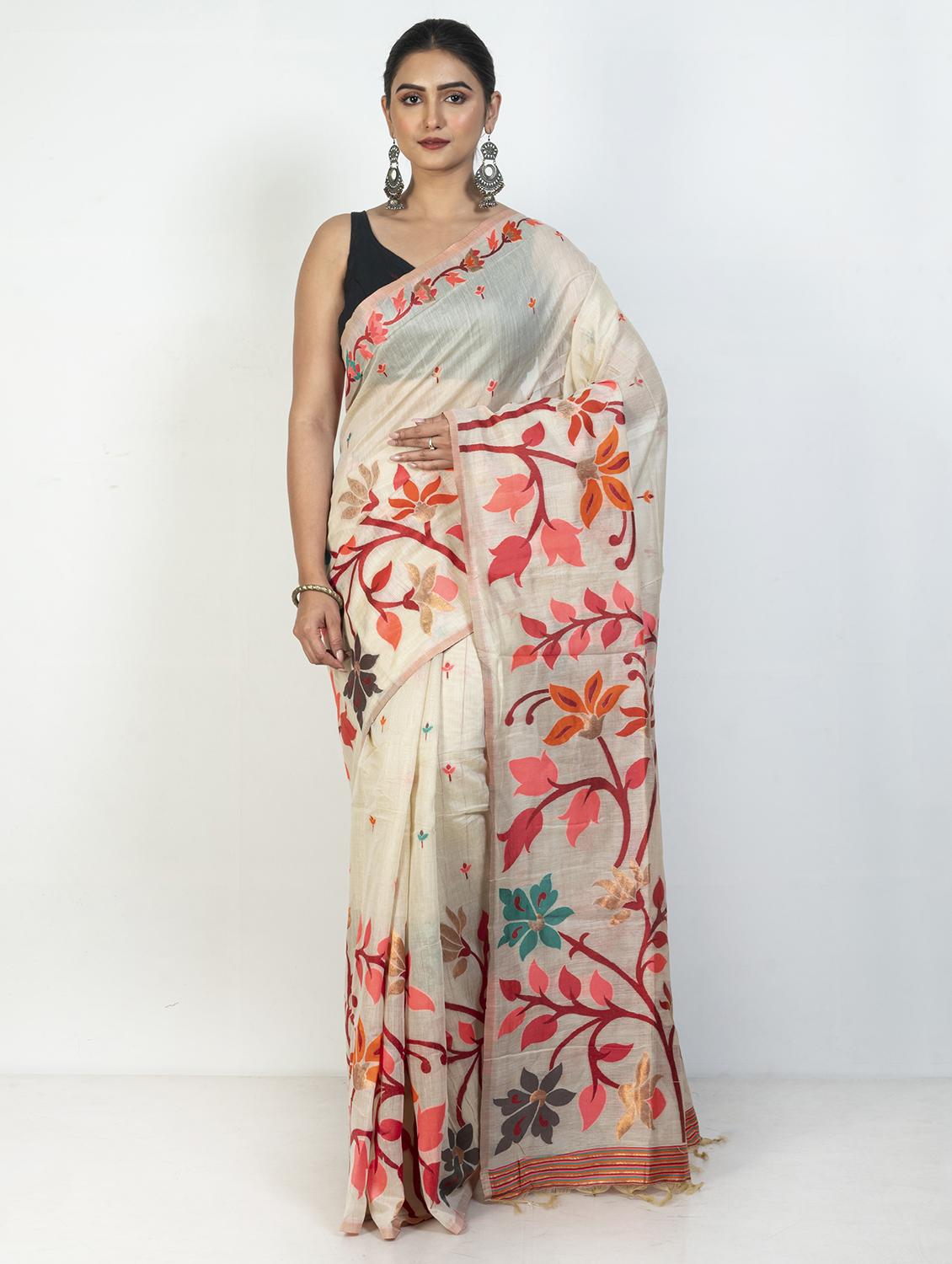 women floral handloom saree with blouse - 21905704 -  Zoom Image - 0