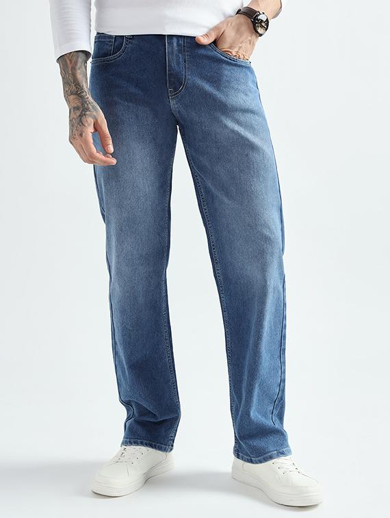 men solid mid rise straight fit jean