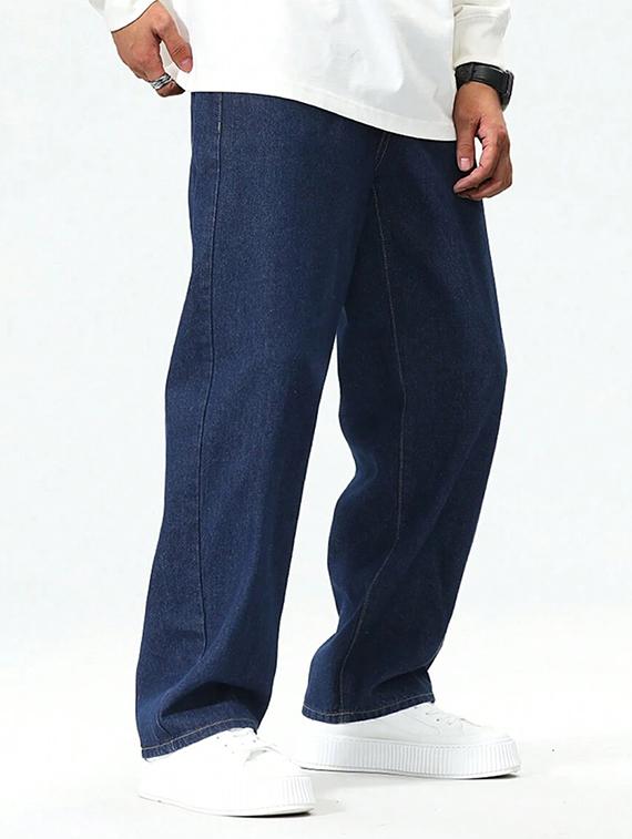 men solid mid rise baggy jean