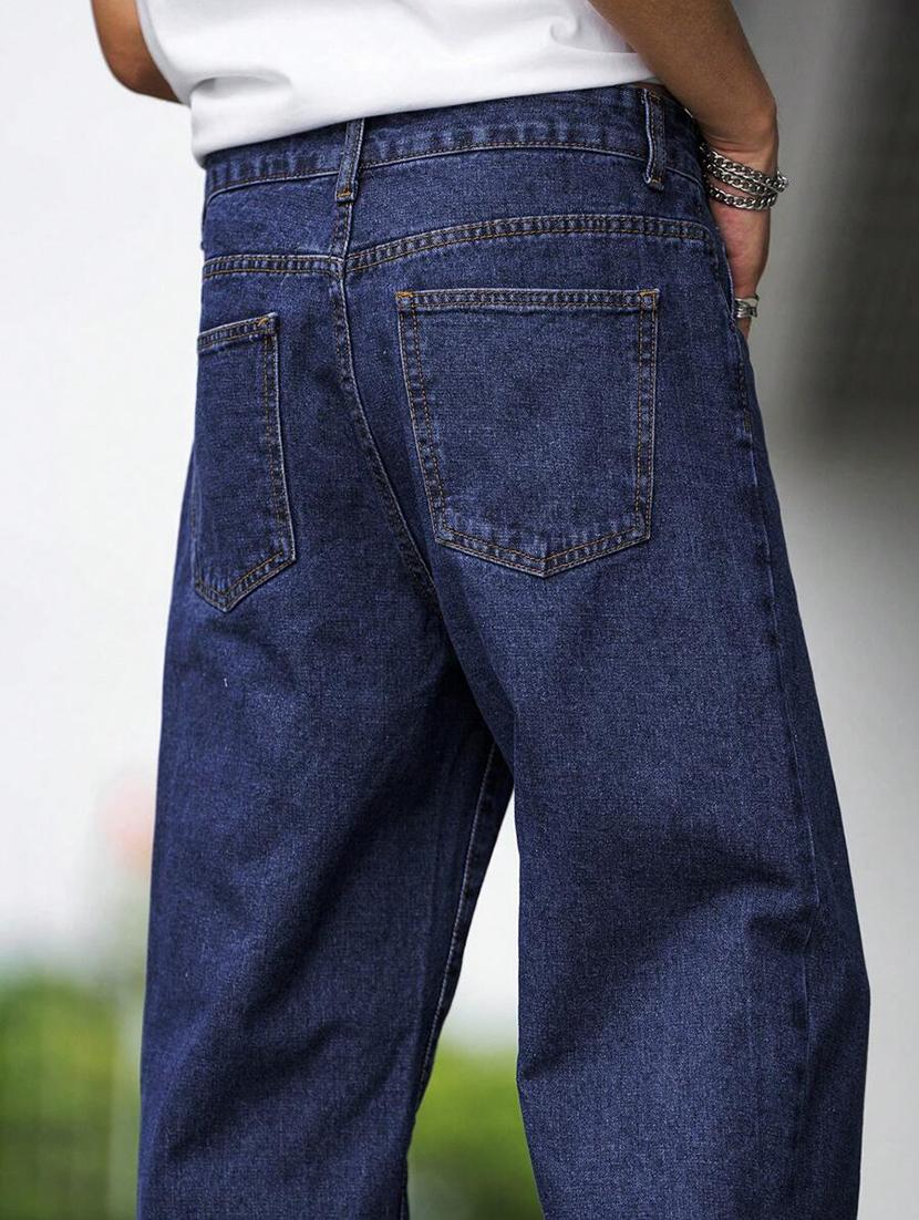 men plain mid rise full length baggy jeans - 21905975 - Standard Image - 3