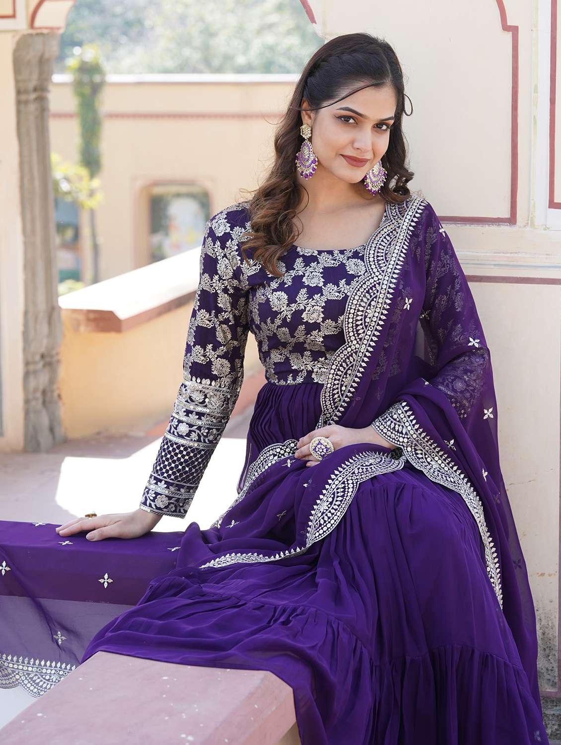 women long sleeve anarkali kurta with dupatta set - 21906044 - Standard Image - 3