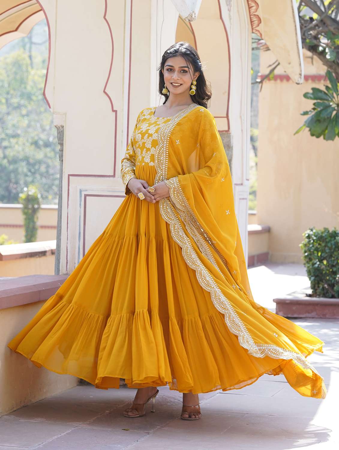 women long sleeve anarkali kurta with dupatta set - 21906045 - Standard Image - 3