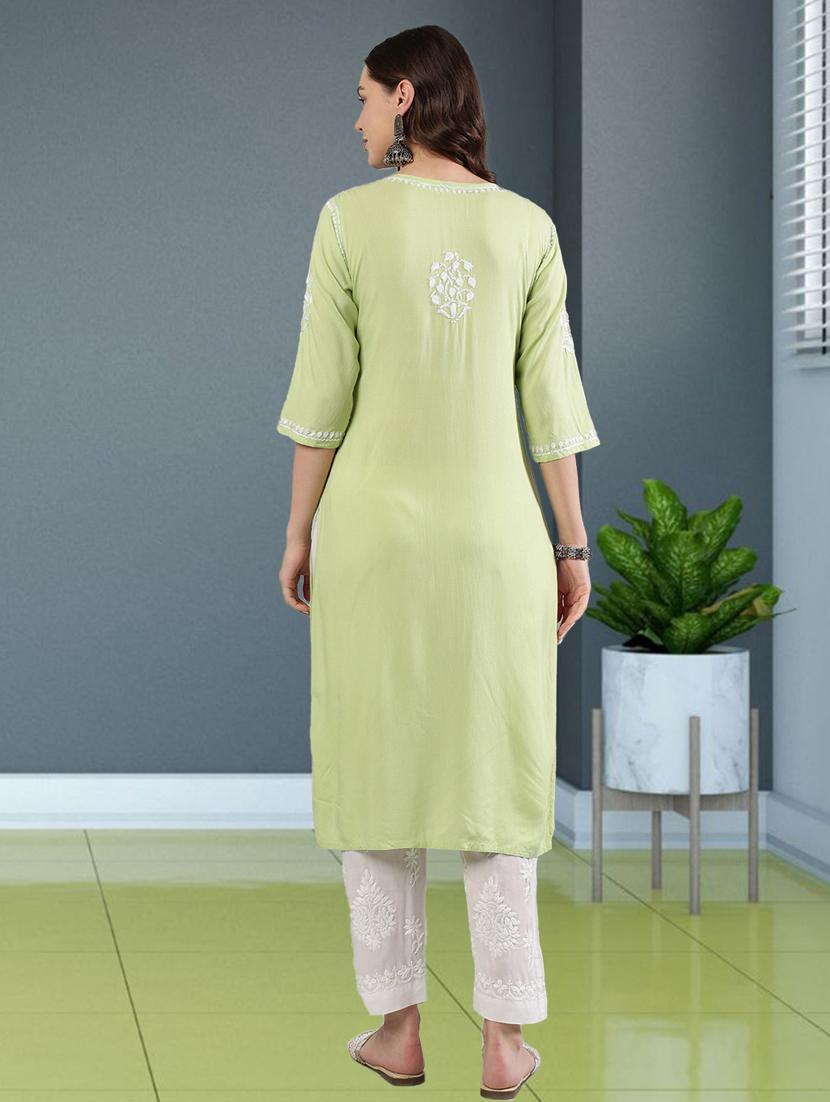 women three quarter sleeve straight chikankari kurta - 21906067 - Standard Image - 3