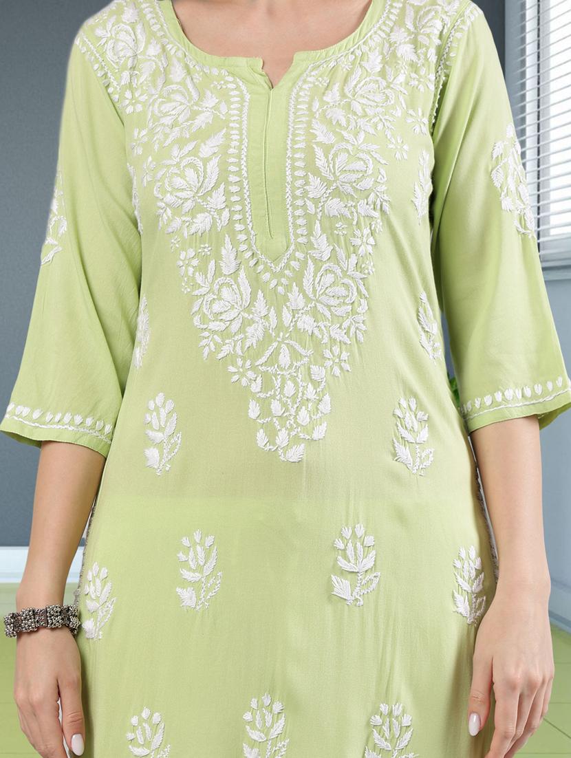 women three quarter sleeve straight chikankari kurta - 21906067 - Standard Image - 5