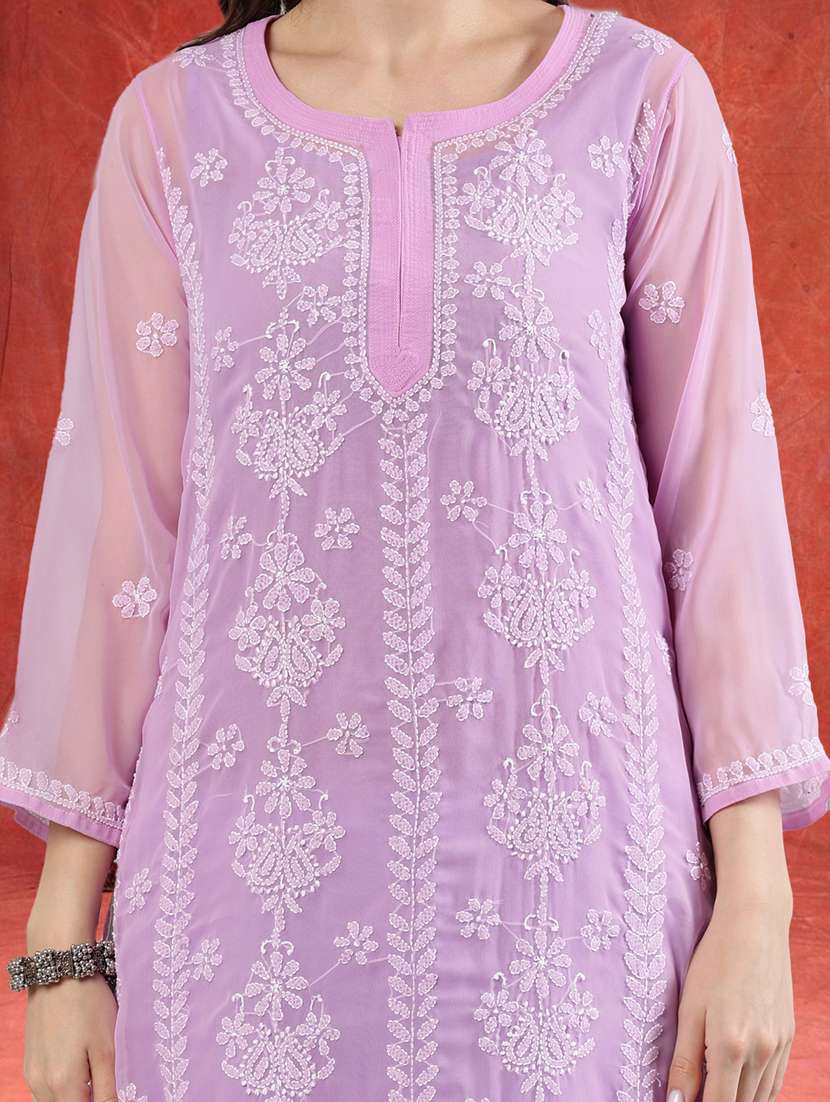 women three quarter sleeve straight chikankari kurta - 21906076 -  Standard Image - 5