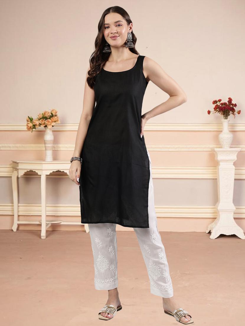 women three quarter sleeve straight chikankari kurta - 21906079 - Standard Image - 5