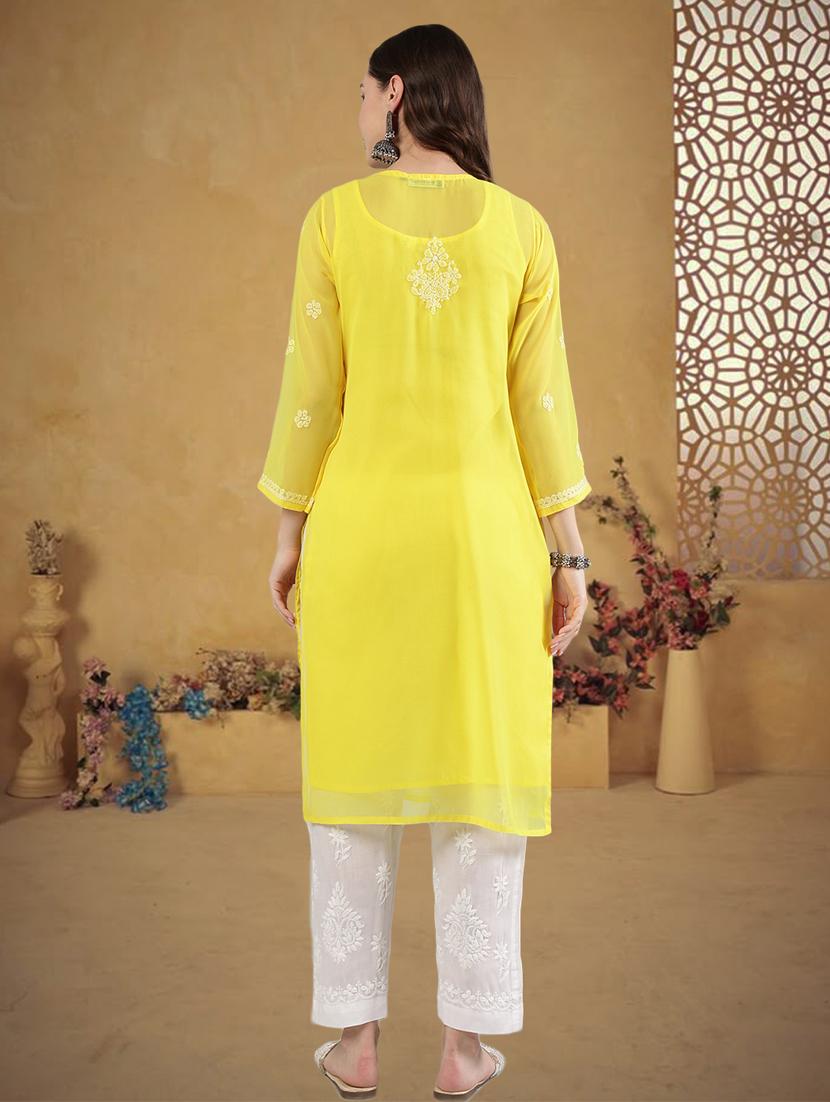 women three quarter sleeve straight chikankari kurta - 21906080 - Standard Image - 3