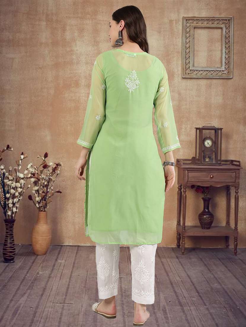 women three quarter sleeve straight chikankari kurta - 21906081 - Standard Image - 3