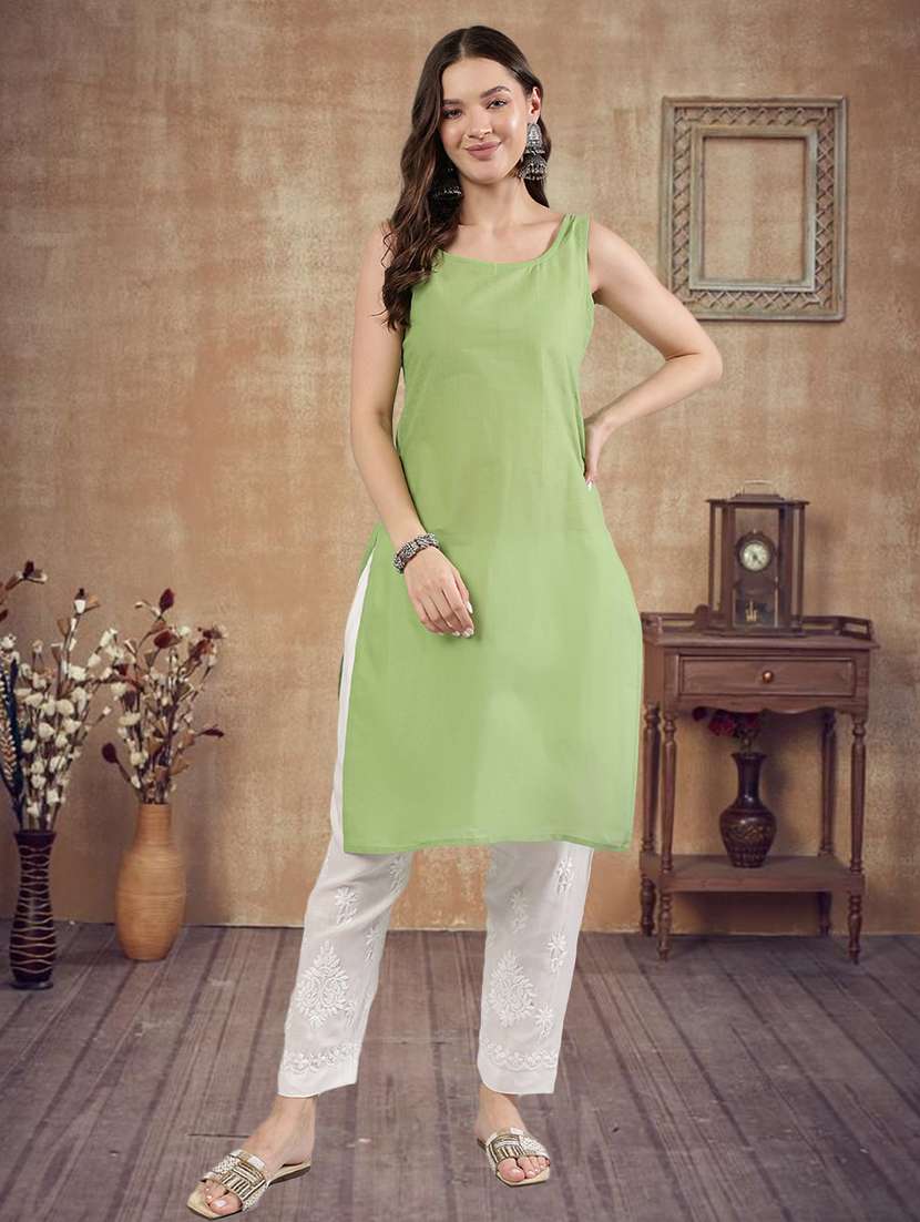 women three quarter sleeve straight chikankari kurta - 21906081 - Standard Image - 5